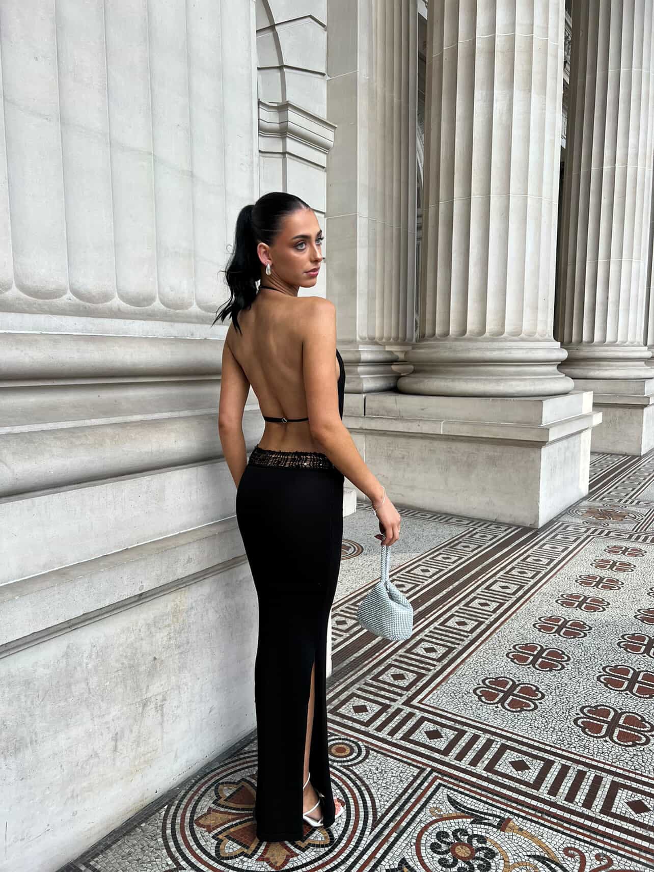 Alpin Beaded Black Sequin Gown