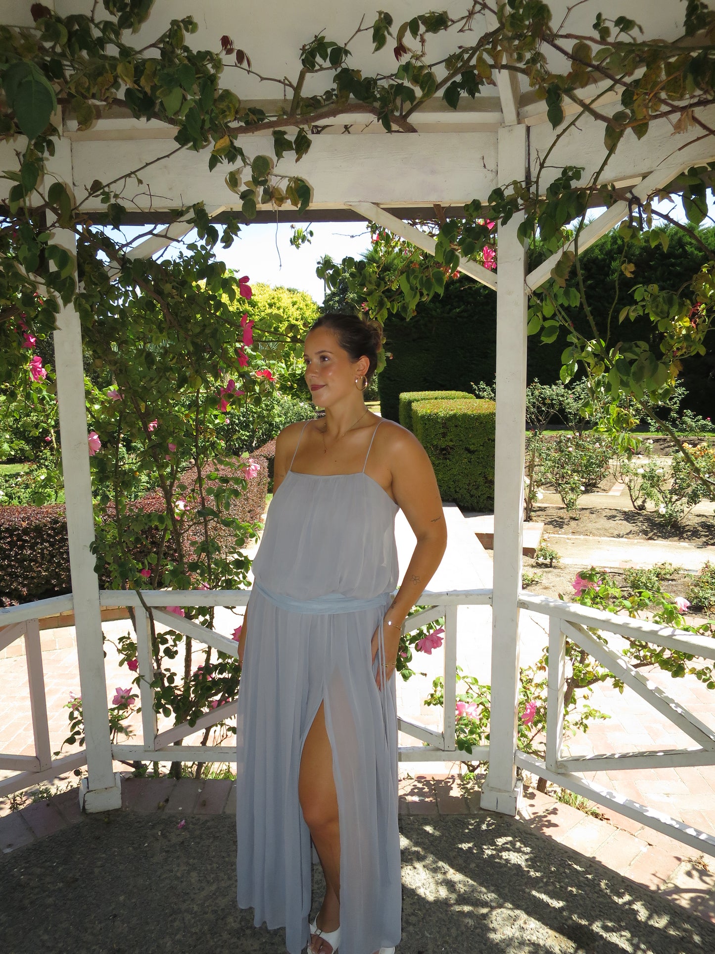 Camille Blouson Dress in Cloud Blue